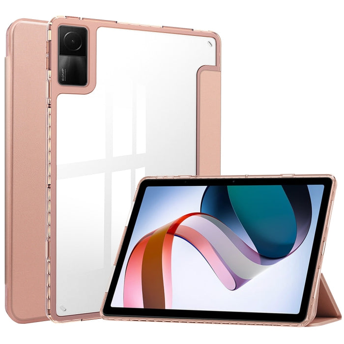 Estuche para tableta inteligente de cuero con tapa trasera transparente de 3 pliegues, For Xiaomi Redmi Pad 10.6