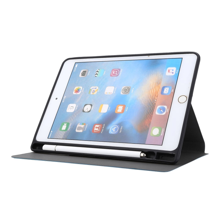Para iPad mini 5 / 4 / 3 / 2 / 1 Estuche de cuero con tapa horizontal de textura prensada eléctrica con soporte y ranura para bolígrafo
