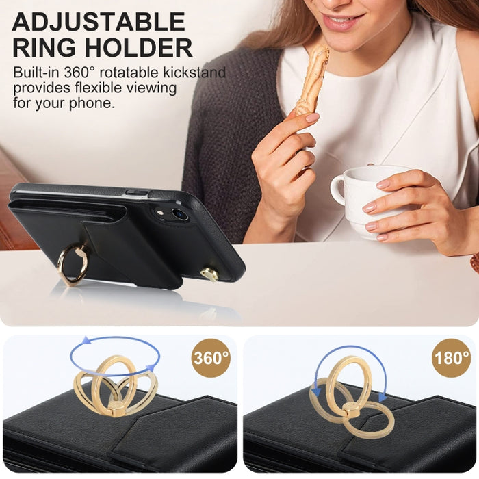 Caja del teléfono con ranura para tarjeta RFID con soporte para anillo