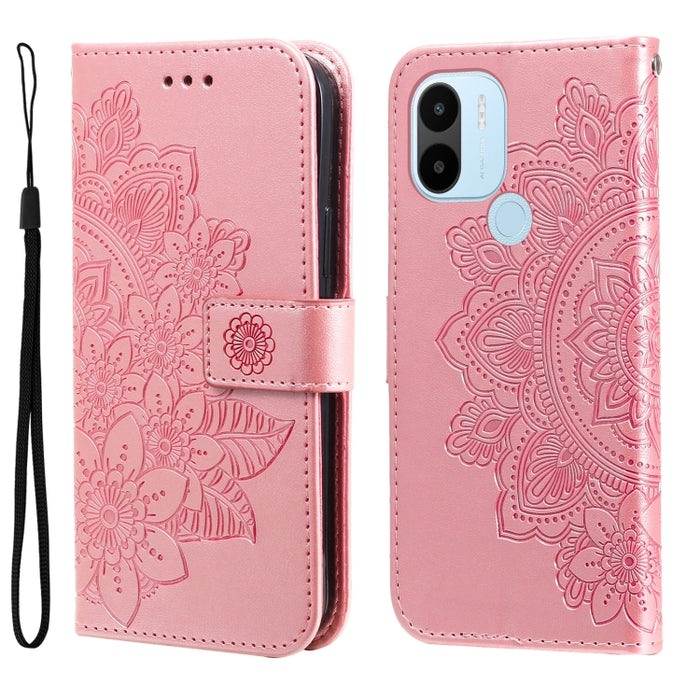 Estuche para teléfono de cuero con estampado de flores de 7 pétalos, For Xiaomi Redmi A1+, For Xiaomi Redmi 11 Prime 4G, For Xiaomi Redmi Note 12 China, For Xiaomi Redmi Note 12 Pro 5G China, For Xiaomi Redmi Note 12 Pro+ China