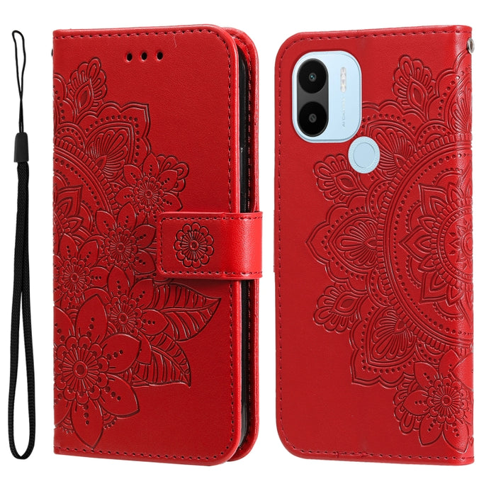 Estuche para teléfono de cuero con estampado de flores de 7 pétalos, For Xiaomi Redmi A1+, For Xiaomi Redmi 11 Prime 4G, For Xiaomi Redmi Note 12 China, For Xiaomi Redmi Note 12 Pro 5G China, For Xiaomi Redmi Note 12 Pro+ China