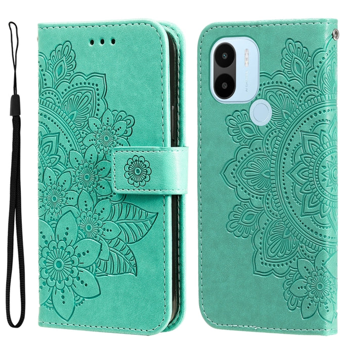 Estuche para teléfono de cuero con estampado de flores de 7 pétalos, For Xiaomi Redmi A1+, For Xiaomi Redmi 11 Prime 4G, For Xiaomi Redmi Note 12 China, For Xiaomi Redmi Note 12 Pro 5G China, For Xiaomi Redmi Note 12 Pro+ China