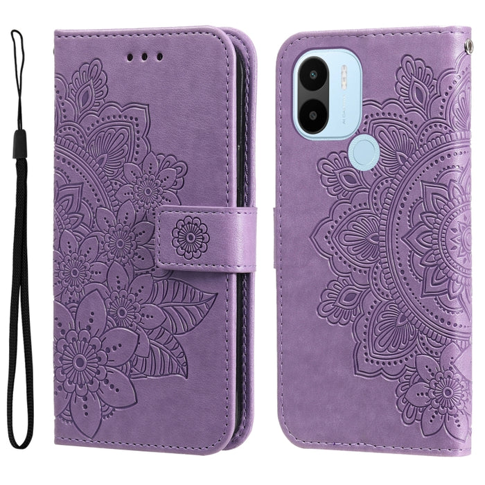 Estuche para teléfono de cuero con estampado de flores de 7 pétalos, For Xiaomi Redmi A1+, For Xiaomi Redmi 11 Prime 4G, For Xiaomi Redmi Note 12 China, For Xiaomi Redmi Note 12 Pro 5G China, For Xiaomi Redmi Note 12 Pro+ China
