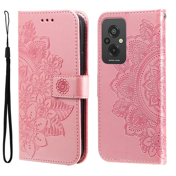 Estuche para teléfono de cuero con estampado de flores de 7 pétalos, For Xiaomi Redmi A1+, For Xiaomi Redmi 11 Prime 4G, For Xiaomi Redmi Note 12 China, For Xiaomi Redmi Note 12 Pro 5G China, For Xiaomi Redmi Note 12 Pro+ China