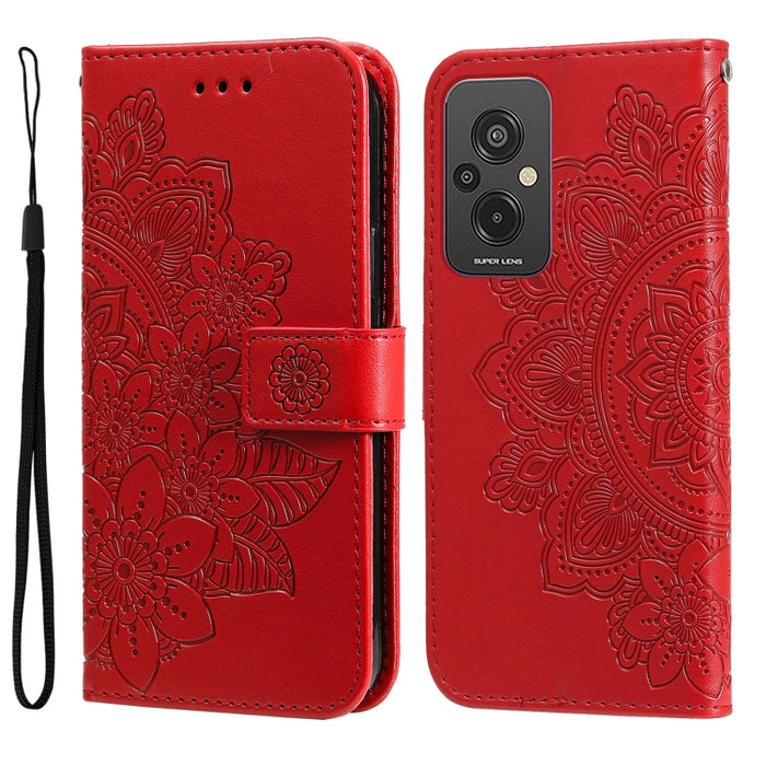 Estuche para teléfono de cuero con estampado de flores de 7 pétalos, For Xiaomi Redmi A1+, For Xiaomi Redmi 11 Prime 4G, For Xiaomi Redmi Note 12 China, For Xiaomi Redmi Note 12 Pro 5G China, For Xiaomi Redmi Note 12 Pro+ China