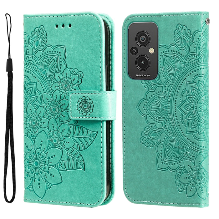 Estuche para teléfono de cuero con estampado de flores de 7 pétalos, For Xiaomi Redmi A1+, For Xiaomi Redmi 11 Prime 4G, For Xiaomi Redmi Note 12 China, For Xiaomi Redmi Note 12 Pro 5G China, For Xiaomi Redmi Note 12 Pro+ China