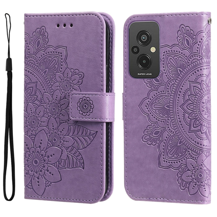 Estuche para teléfono de cuero con estampado de flores de 7 pétalos, For Xiaomi Redmi A1+, For Xiaomi Redmi 11 Prime 4G, For Xiaomi Redmi Note 12 China, For Xiaomi Redmi Note 12 Pro 5G China, For Xiaomi Redmi Note 12 Pro+ China