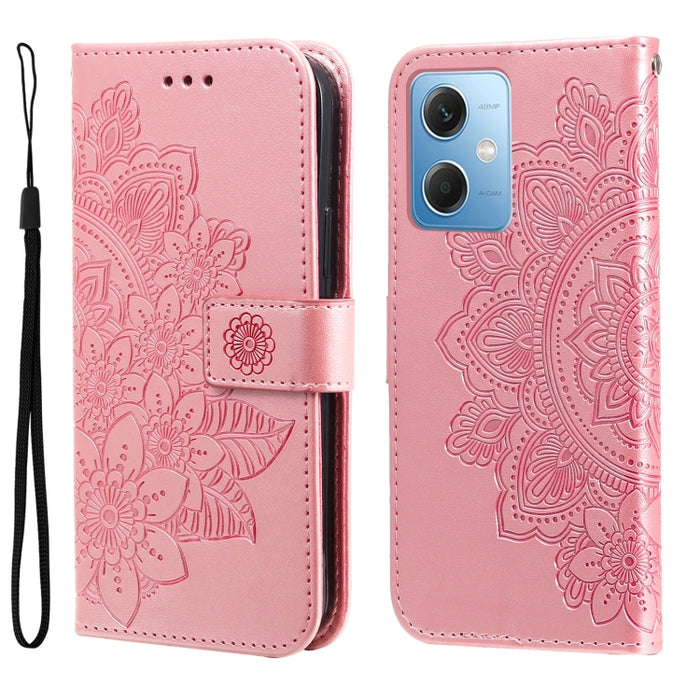 Estuche para teléfono de cuero con estampado de flores de 7 pétalos, For Xiaomi Redmi A1+, For Xiaomi Redmi 11 Prime 4G, For Xiaomi Redmi Note 12 China, For Xiaomi Redmi Note 12 Pro 5G China, For Xiaomi Redmi Note 12 Pro+ China
