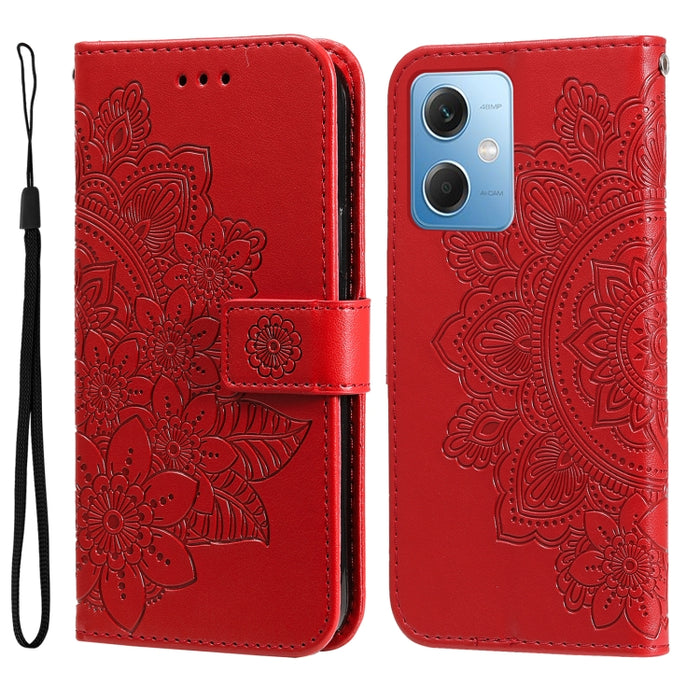 Estuche para teléfono de cuero con estampado de flores de 7 pétalos, For Xiaomi Redmi A1+, For Xiaomi Redmi 11 Prime 4G, For Xiaomi Redmi Note 12 China, For Xiaomi Redmi Note 12 Pro 5G China, For Xiaomi Redmi Note 12 Pro+ China