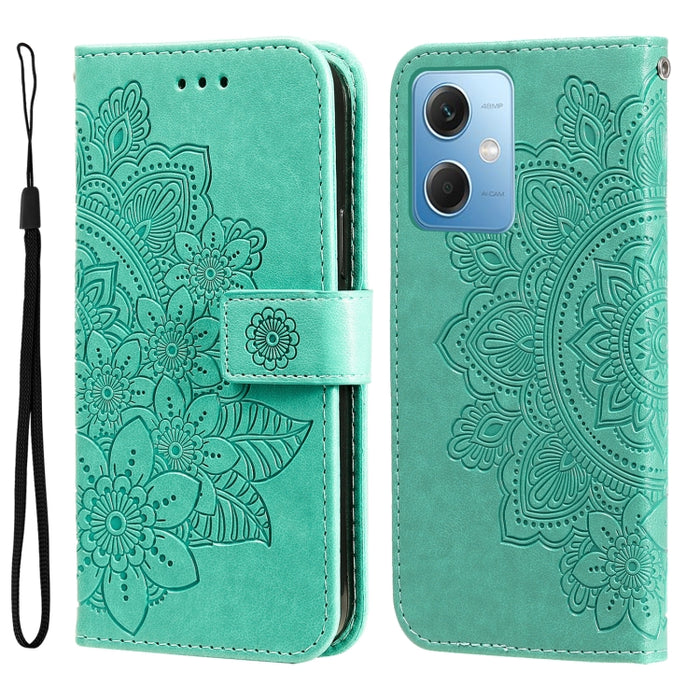 Estuche para teléfono de cuero con estampado de flores de 7 pétalos, For Xiaomi Redmi A1+, For Xiaomi Redmi 11 Prime 4G, For Xiaomi Redmi Note 12 China, For Xiaomi Redmi Note 12 Pro 5G China, For Xiaomi Redmi Note 12 Pro+ China
