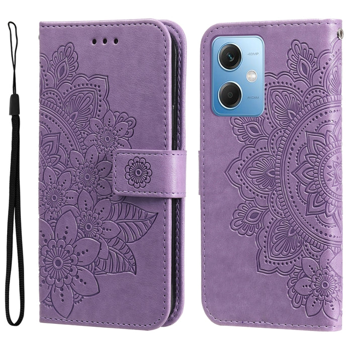 Estuche para teléfono de cuero con estampado de flores de 7 pétalos, For Xiaomi Redmi A1+, For Xiaomi Redmi 11 Prime 4G, For Xiaomi Redmi Note 12 China, For Xiaomi Redmi Note 12 Pro 5G China, For Xiaomi Redmi Note 12 Pro+ China