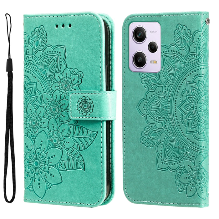 Estuche para teléfono de cuero con estampado de flores de 7 pétalos, For Xiaomi Redmi A1+, For Xiaomi Redmi 11 Prime 4G, For Xiaomi Redmi Note 12 China, For Xiaomi Redmi Note 12 Pro 5G China, For Xiaomi Redmi Note 12 Pro+ China
