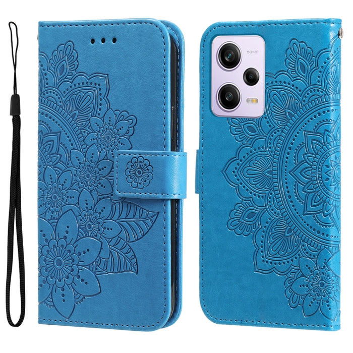 Estuche para teléfono de cuero con estampado de flores de 7 pétalos, For Xiaomi Redmi A1+, For Xiaomi Redmi 11 Prime 4G, For Xiaomi Redmi Note 12 China, For Xiaomi Redmi Note 12 Pro 5G China, For Xiaomi Redmi Note 12 Pro+ China