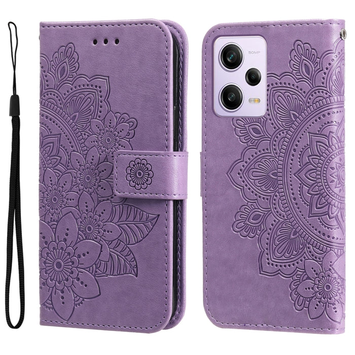 Estuche para teléfono de cuero con estampado de flores de 7 pétalos, For Xiaomi Redmi A1+, For Xiaomi Redmi 11 Prime 4G, For Xiaomi Redmi Note 12 China, For Xiaomi Redmi Note 12 Pro 5G China, For Xiaomi Redmi Note 12 Pro+ China
