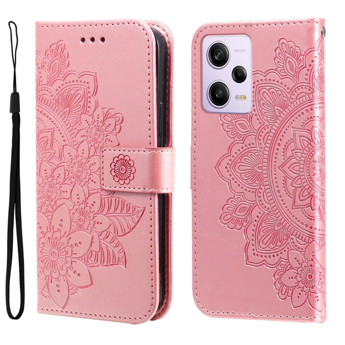 Estuche para teléfono de cuero con estampado de flores de 7 pétalos, For Xiaomi Redmi A1+, For Xiaomi Redmi 11 Prime 4G, For Xiaomi Redmi Note 12 China, For Xiaomi Redmi Note 12 Pro 5G China, For Xiaomi Redmi Note 12 Pro+ China