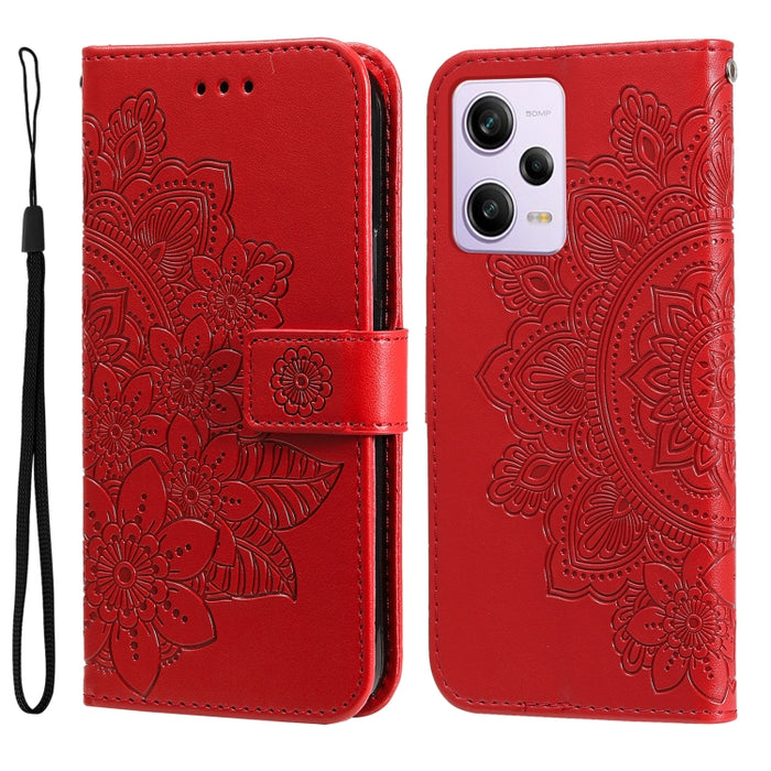 Estuche para teléfono de cuero con estampado de flores de 7 pétalos, For Xiaomi Redmi A1+, For Xiaomi Redmi 11 Prime 4G, For Xiaomi Redmi Note 12 China, For Xiaomi Redmi Note 12 Pro 5G China, For Xiaomi Redmi Note 12 Pro+ China