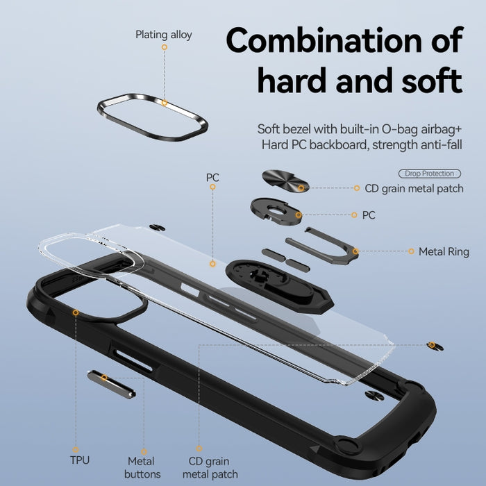 Estuche para teléfono con protección de lente de TPU + PC con soporte para anillo