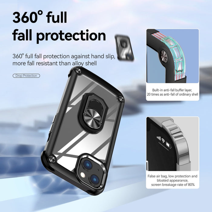 Estuche para teléfono con protección de lente de TPU + PC con soporte para anillo