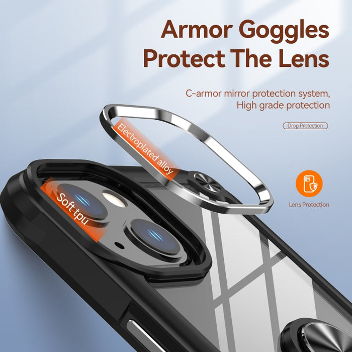 Estuche para teléfono con protección de lente de TPU + PC con soporte para anillo
