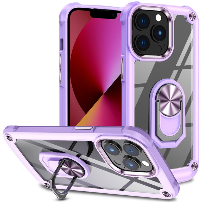 Estuche para teléfono con protección de lente de TPU + PC con soporte para anillo