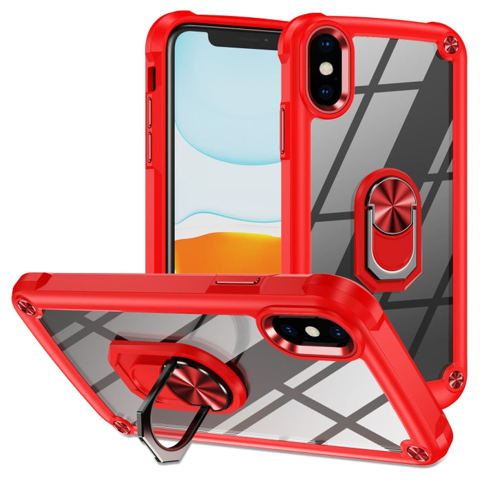 Estuche para teléfono con protección de lente de TPU + PC con soporte para anillo