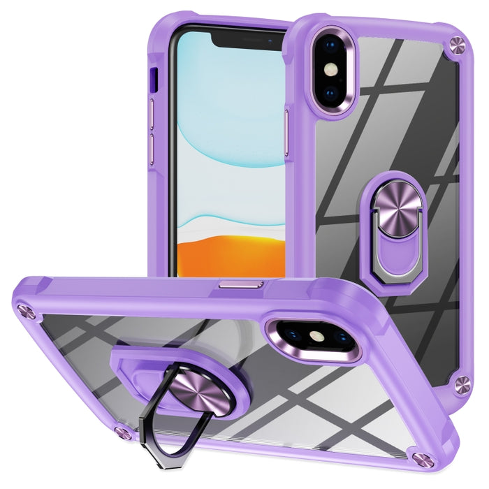 Estuche para teléfono con protección de lente de TPU + PC con soporte para anillo