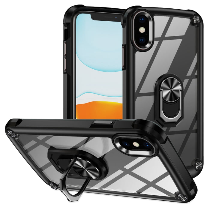 Estuche para teléfono con protección de lente de TPU + PC con soporte para anillo