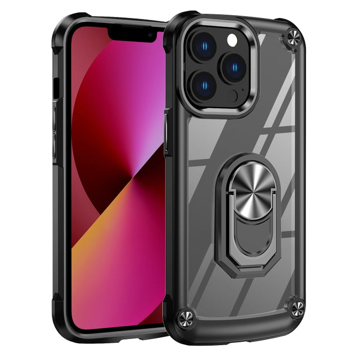 Estuche para teléfono con protección de lente de TPU + PC con soporte para anillo