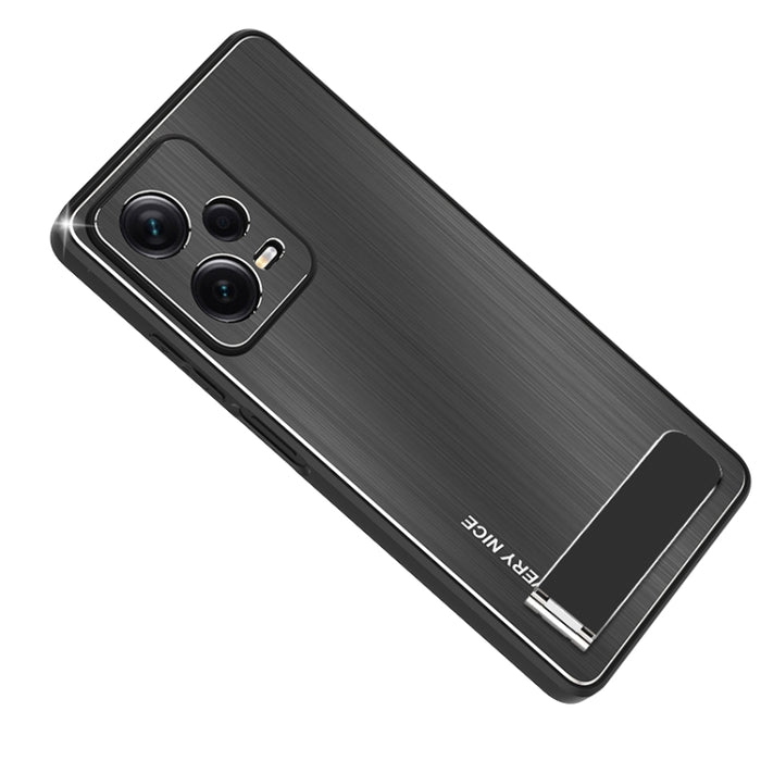 Caja de teléfono a prueba de golpes con textura cepillada de metal con soporte, For Xiaomi Redmi Note 12 Pro+ China, For Xiaomi Redmi Note 12 Pro 5G China, For Xiaomi Redmi Note 12 China