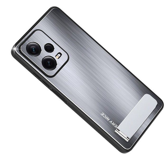 Caja de teléfono a prueba de golpes con textura cepillada de metal con soporte, For Xiaomi Redmi Note 12 Pro+ China, For Xiaomi Redmi Note 12 Pro 5G China, For Xiaomi Redmi Note 12 China