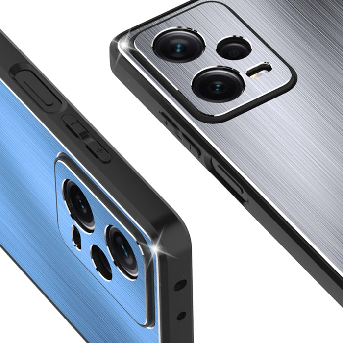 Caja de teléfono a prueba de golpes con textura cepillada de metal con soporte, For Xiaomi Redmi Note 12 Pro+ China, For Xiaomi Redmi Note 12 Pro 5G China, For Xiaomi Redmi Note 12 China