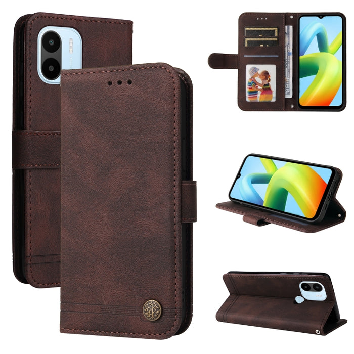 Skin Feel Life Tree Funda de piel para teléfono con botón de metal, For Xiaomi Redmi A1+, For Xiaomi Redmi 11 Prime 4G, For Xiaomi Redmi Note 12 China, For Xiaomi Redmi Note 12 Pro 5G China, For Xiaomi Redmi Note 12 Pro+ China