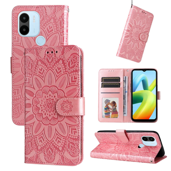 Estuche para teléfono de cuero con estampado de girasol en relieve, For Xiaomi Redmi A1+, For Xiaomi Redmi 11 Prime 4G, For Xiaomi Redmi Note 12 China, For Xiaomi Redmi Note 12 Pro 5G China, For Xiaomi Redmi Note 12 Pro+ China