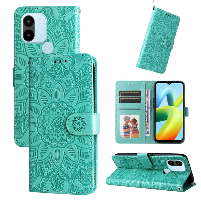 Estuche para teléfono de cuero con estampado de girasol en relieve, For Xiaomi Redmi A1+, For Xiaomi Redmi 11 Prime 4G, For Xiaomi Redmi Note 12 China, For Xiaomi Redmi Note 12 Pro 5G China, For Xiaomi Redmi Note 12 Pro+ China