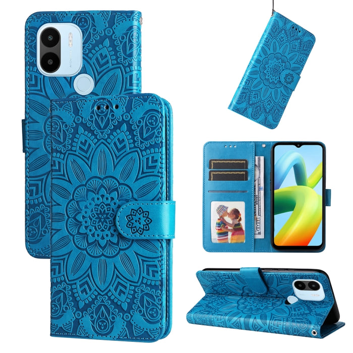 Estuche para teléfono de cuero con estampado de girasol en relieve, For Xiaomi Redmi A1+, For Xiaomi Redmi 11 Prime 4G, For Xiaomi Redmi Note 12 China, For Xiaomi Redmi Note 12 Pro 5G China, For Xiaomi Redmi Note 12 Pro+ China