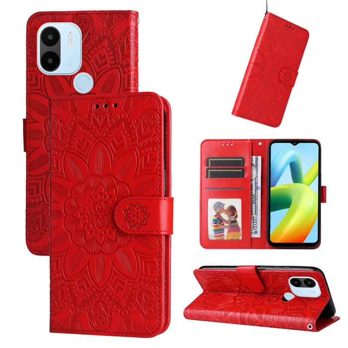 Estuche para teléfono de cuero con estampado de girasol en relieve, For Xiaomi Redmi A1+, For Xiaomi Redmi 11 Prime 4G, For Xiaomi Redmi Note 12 China, For Xiaomi Redmi Note 12 Pro 5G China, For Xiaomi Redmi Note 12 Pro+ China