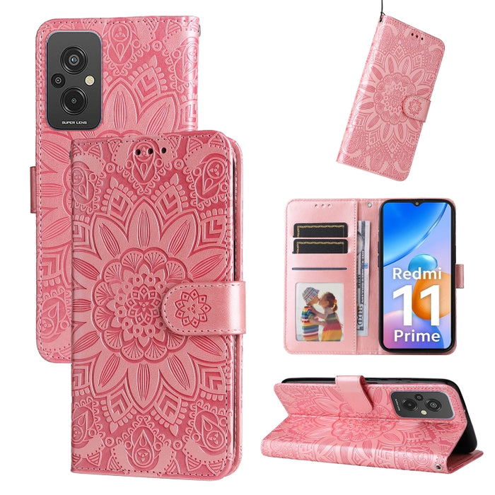 Estuche para teléfono de cuero con estampado de girasol en relieve, For Xiaomi Redmi A1+, For Xiaomi Redmi 11 Prime 4G, For Xiaomi Redmi Note 12 China, For Xiaomi Redmi Note 12 Pro 5G China, For Xiaomi Redmi Note 12 Pro+ China