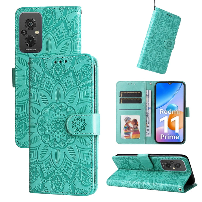 Estuche para teléfono de cuero con estampado de girasol en relieve, For Xiaomi Redmi A1+, For Xiaomi Redmi 11 Prime 4G, For Xiaomi Redmi Note 12 China, For Xiaomi Redmi Note 12 Pro 5G China, For Xiaomi Redmi Note 12 Pro+ China