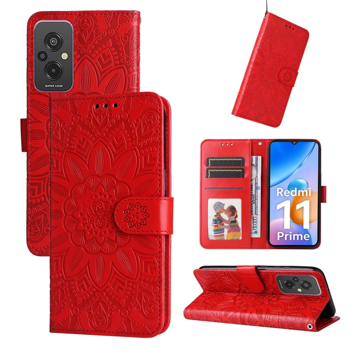 Estuche para teléfono de cuero con estampado de girasol en relieve, For Xiaomi Redmi A1+, For Xiaomi Redmi 11 Prime 4G, For Xiaomi Redmi Note 12 China, For Xiaomi Redmi Note 12 Pro 5G China, For Xiaomi Redmi Note 12 Pro+ China