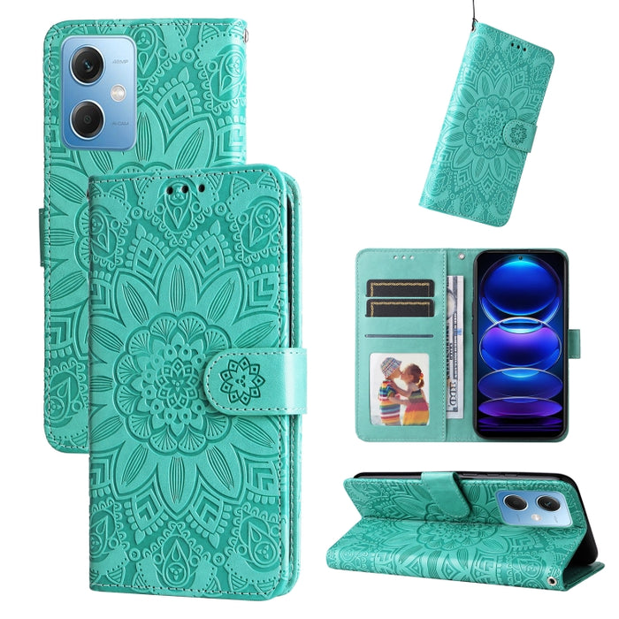 Estuche para teléfono de cuero con estampado de girasol en relieve, For Xiaomi Redmi A1+, For Xiaomi Redmi 11 Prime 4G, For Xiaomi Redmi Note 12 China, For Xiaomi Redmi Note 12 Pro 5G China, For Xiaomi Redmi Note 12 Pro+ China