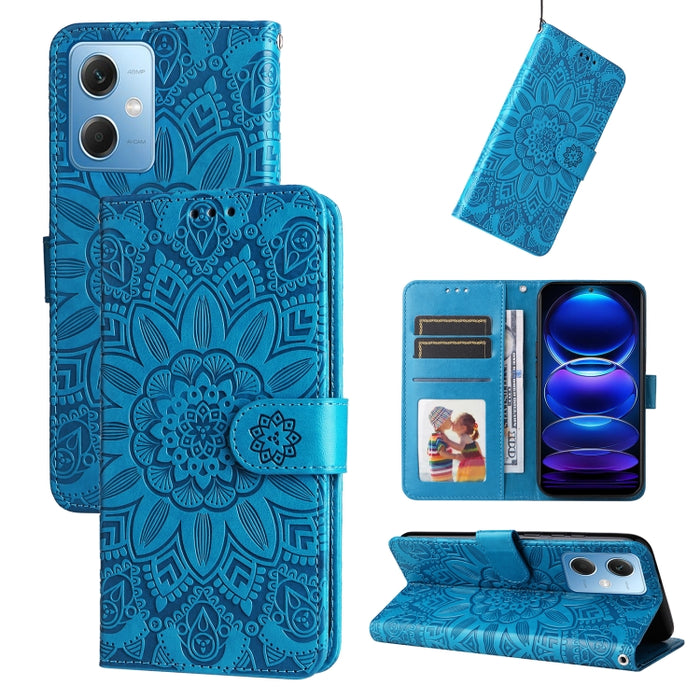Estuche para teléfono de cuero con estampado de girasol en relieve, For Xiaomi Redmi A1+, For Xiaomi Redmi 11 Prime 4G, For Xiaomi Redmi Note 12 China, For Xiaomi Redmi Note 12 Pro 5G China, For Xiaomi Redmi Note 12 Pro+ China