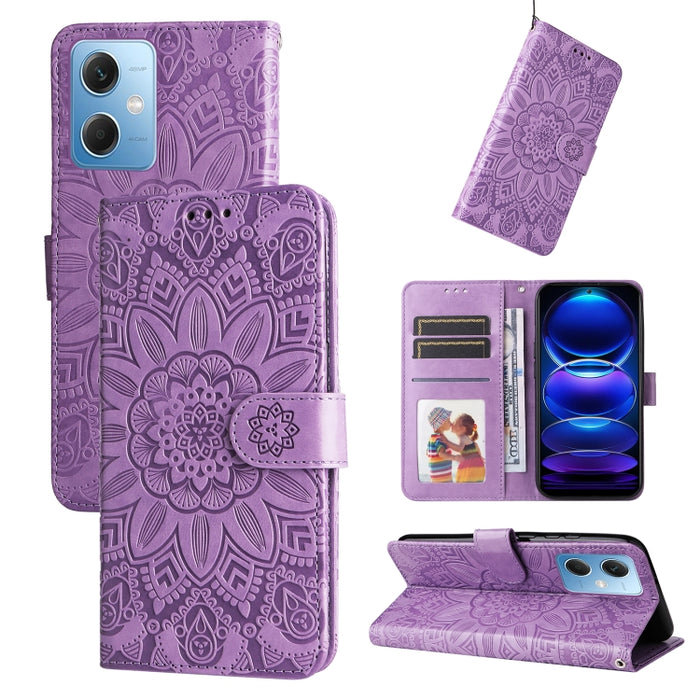 Estuche para teléfono de cuero con estampado de girasol en relieve, For Xiaomi Redmi A1+, For Xiaomi Redmi 11 Prime 4G, For Xiaomi Redmi Note 12 China, For Xiaomi Redmi Note 12 Pro 5G China, For Xiaomi Redmi Note 12 Pro+ China