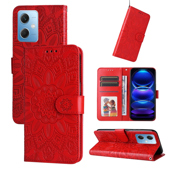 Estuche para teléfono de cuero con estampado de girasol en relieve, For Xiaomi Redmi A1+, For Xiaomi Redmi 11 Prime 4G, For Xiaomi Redmi Note 12 China, For Xiaomi Redmi Note 12 Pro 5G China, For Xiaomi Redmi Note 12 Pro+ China