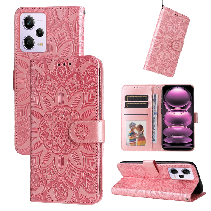 Estuche para teléfono de cuero con estampado de girasol en relieve, For Xiaomi Redmi A1+, For Xiaomi Redmi 11 Prime 4G, For Xiaomi Redmi Note 12 China, For Xiaomi Redmi Note 12 Pro 5G China, For Xiaomi Redmi Note 12 Pro+ China