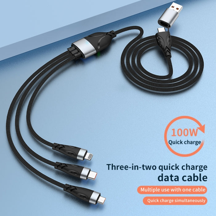ADC-008 100W USB/Tipo-C a Tipo-C + 8 pines + Micro USB Dos a tres Cable de datos de carga rápida totalmente compatible