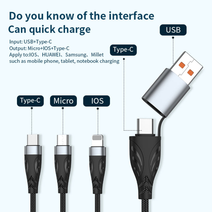 ADC-008 100W USB/Tipo-C a Tipo-C + 8 pines + Micro USB Dos a tres Cable de datos de carga rápida totalmente compatible