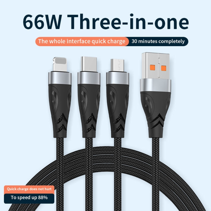 ADC-008 66 W USB a USB-C/Tipo-C + 8 pines + Micro USB 3 en 1 Cable de datos de carga rápida totalmente compatible