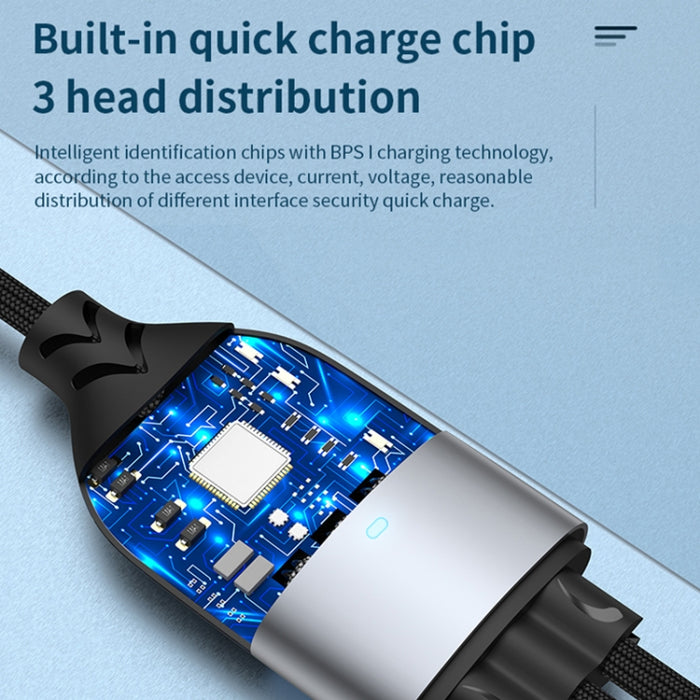 ADC-008 66 W USB a USB-C/Tipo-C + 8 pines + Micro USB 3 en 1 Cable de datos de carga rápida totalmente compatible