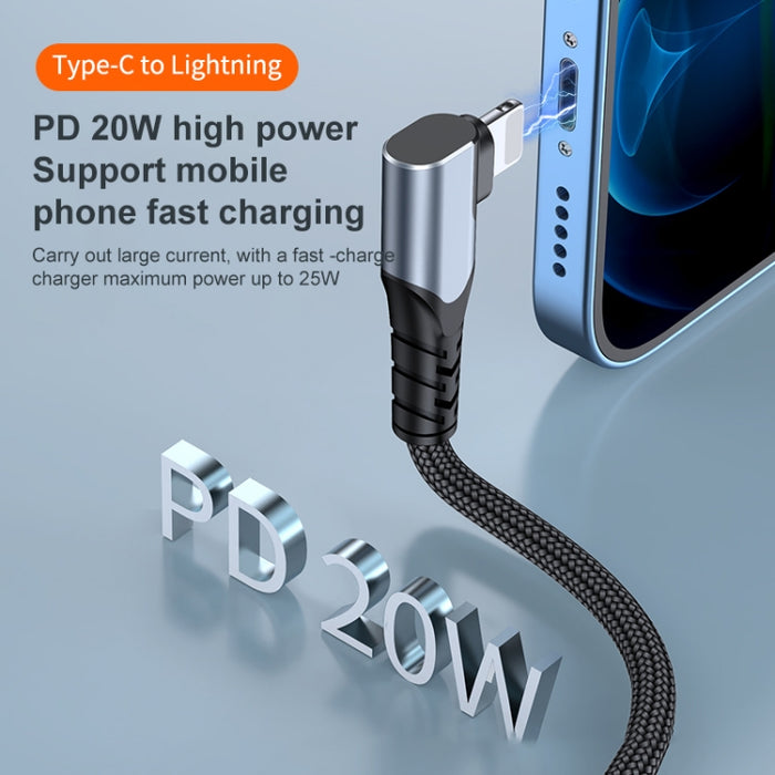 ADC-009 20W USB-C/Type-C a cable de datos de codo doble de 8 pines, 0.4m, 1m, 2m