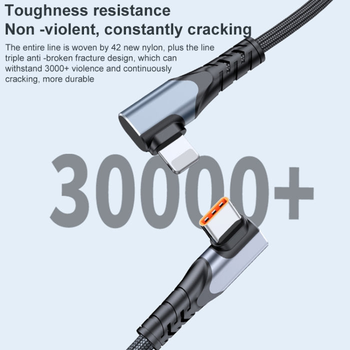 ADC-009 20W USB-C/Type-C a cable de datos de codo doble de 8 pines, 0.4m, 1m, 2m